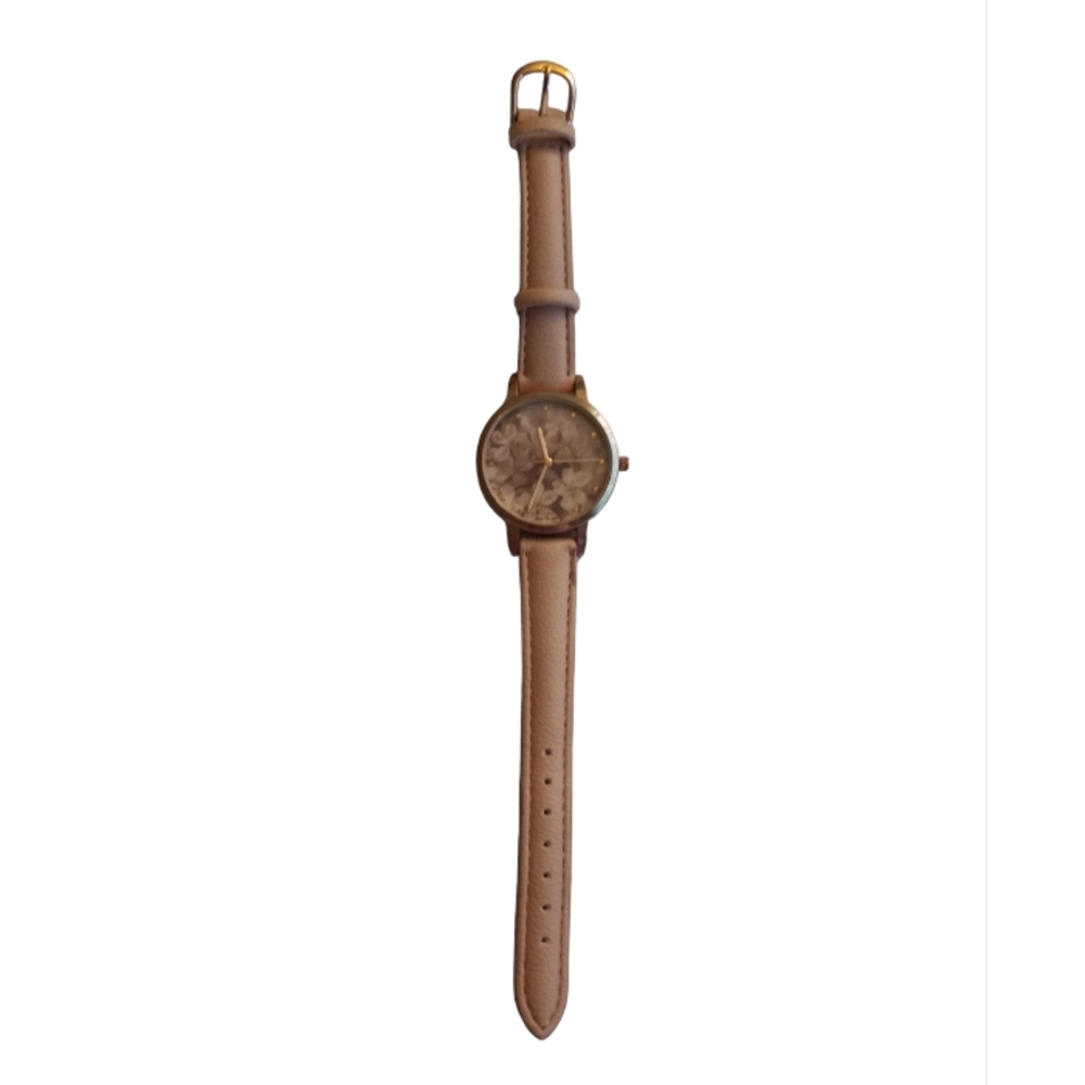 Fashion Watch Floral Design Face Pink Faux Leather Watch Band